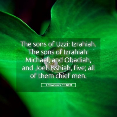 Picture 05 - 1 Chronicles 7:3 WEB - The sons of Uzzi: Izrahiah. The sons of Izrahiah: - Bible Verse Picture
