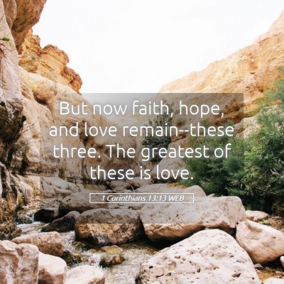 Picture 05 - 1 Corinthians 13:13 WEB - But now faith, hope, and love remain--these - Bible Verse Picture