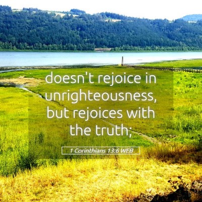 Picture 05 - 1 Corinthians 13:6 WEB - doesn't rejoice in unrighteousness, but rejoices - Bible Verse Picture