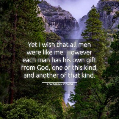 Picture 05 - 1 Corinthians 7:7 WEB - Yet I wish that all men were like me. However - Bible Verse Picture