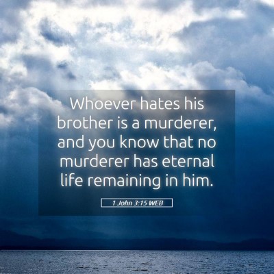 Picture 05 - 1 John 3:15 WEB - Whoever hates his brother is a murderer, and you - Bible Verse Picture