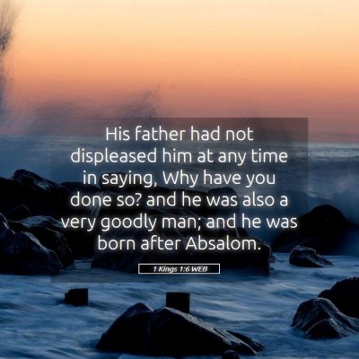 Picture 05 - 1 Kings 1:6 WEB - His father had not displeased him at any time in - Bible Verse Picture