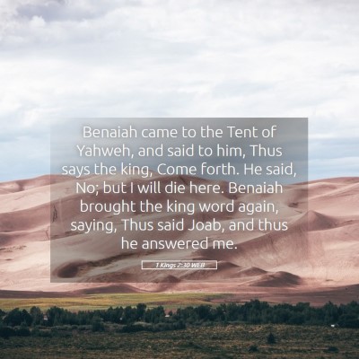 Picture 05 - 1 Kings 2:30 WEB - Benaiah came to the Tent of Yahweh, and said to - Bible Verse Picture