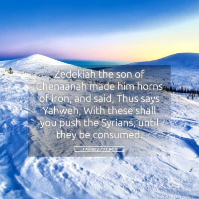 Picture 05 - 1 Kings 22:11 WEB - Zedekiah the son of Chenaanah made him horns of - Bible Verse Picture