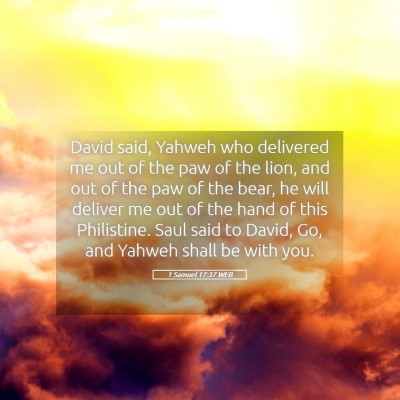 Picture 05 - 1 Samuel 17:37 WEB - David said, Yahweh who delivered me out of the - Bible Verse Picture