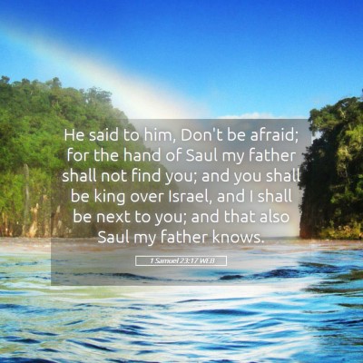 Picture 05 - 1 Samuel 23:17 WEB - He said to him, Don't be afraid; for the hand of - Bible Verse Picture