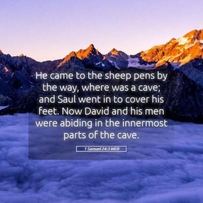 Picture 05 - 1 Samuel 24:3 WEB - He came to the sheep pens by the way, where was a - Bible Verse Picture