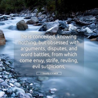 Picture 05 - 1 Timothy 6:4 WEB - he is conceited, knowing nothing, but obsessed - Bible Verse Picture
