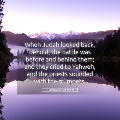 Picture 05 - 2 Chronicles 13:14 WEB - When Judah looked back, behold, the battle was - Bible Verse Picture