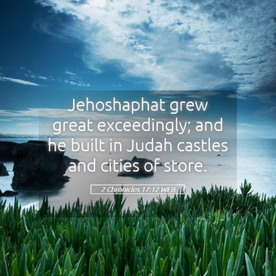 Picture 05 - 2 Chronicles 17:12 WEB - Jehoshaphat grew great exceedingly; and he built - Bible Verse Picture