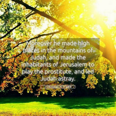 Picture 05 - 2 Chronicles 21:11 WEB - Moreover he made high places in the mountains of - Bible Verse Picture