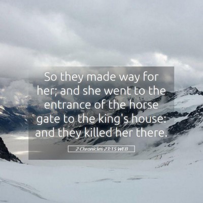 Picture 05 - 2 Chronicles 23:15 WEB - So they made way for her; and she went to the - Bible Verse Picture