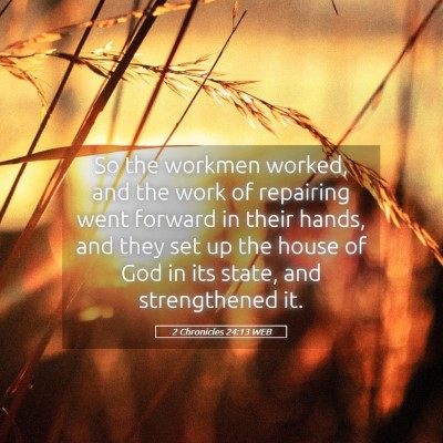 Picture 05 - 2 Chronicles 24:13 WEB - So the workmen worked, and the work of repairing - Bible Verse Picture