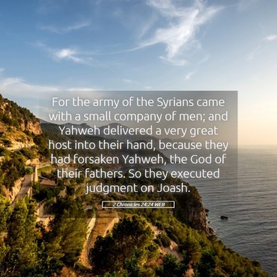 Picture 05 - 2 Chronicles 24:24 WEB - For the army of the Syrians came with a small - Bible Verse Picture