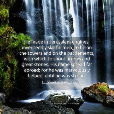 Picture 05 - 2 Chronicles 26:15 WEB - He made in Jerusalem engines, invented by - Bible Verse Picture