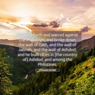 Picture 05 - 2 Chronicles 26:6 WEB - He went forth and warred against the Philistines, - Bible Verse Picture