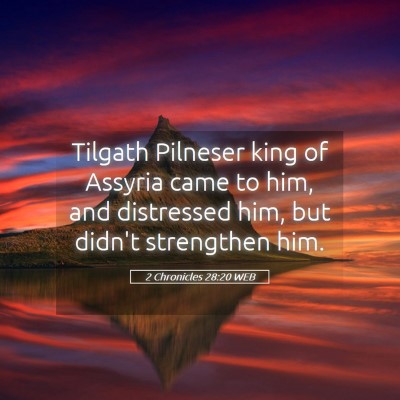 Picture 05 - 2 Chronicles 28:20 WEB - Tilgath Pilneser king of Assyria came to him, and - Bible Verse Picture