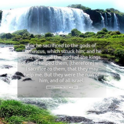 Picture 05 - 2 Chronicles 28:23 WEB - For he sacrificed to the gods of Damascus, which - Bible Verse Picture