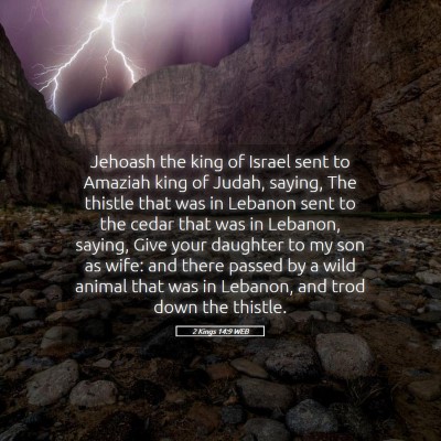 Picture 05 - 2 Kings 14:9 WEB - Jehoash the king of Israel sent to Amaziah king - Bible Verse Picture