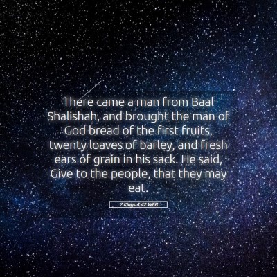 Picture 05 - 2 Kings 4:42 WEB - There came a man from Baal Shalishah, and brought - Bible Verse Picture