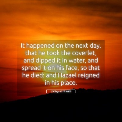 Picture 05 - 2 Kings 8:15 WEB - It happened on the next day, that he took the - Bible Verse Picture