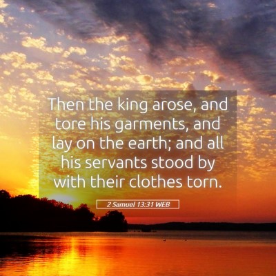 Picture 05 - 2 Samuel 13:31 WEB - Then the king arose, and tore his garments, and - Bible Verse Picture