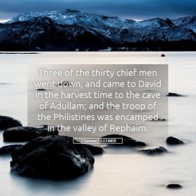 Picture 05 - 2 Samuel 23:13 WEB - Three of the thirty chief men went down, and came - Bible Verse Picture