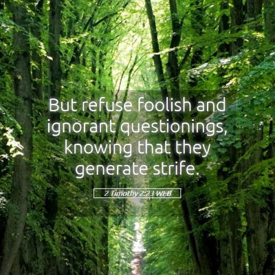 Picture 05 - 2 Timothy 2:23 WEB - But refuse foolish and ignorant questionings, - Bible Verse Picture