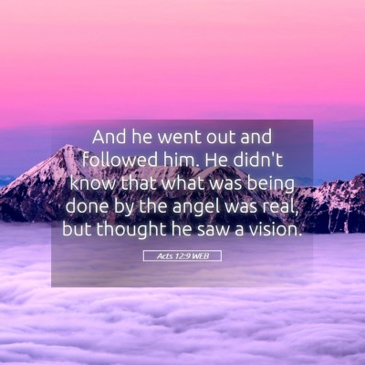 Picture 05 - Acts 12:9 WEB - And he went out and followed him. He didn't know - Bible Verse Picture