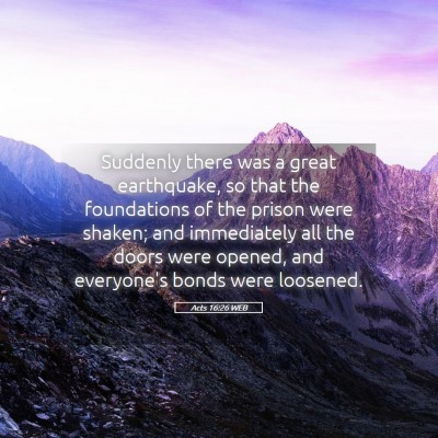 Picture 05 - Acts 16:26 WEB - Suddenly there was a great earthquake, so that - Bible Verse Picture