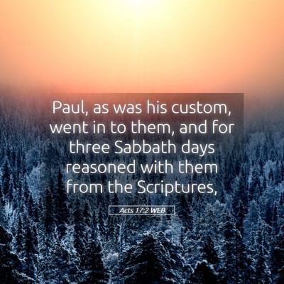 Picture 05 - Acts 17:2 WEB - Paul, as was his custom, went in to them, and for - Bible Verse Picture