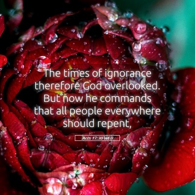 Picture 05 - Acts 17:30 WEB - The times of ignorance therefore God overlooked. - Bible Verse Picture