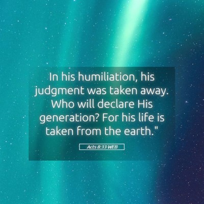 Picture 05 - Acts 8:33 WEB - In his humiliation, his judgment was taken away. - Bible Verse Picture