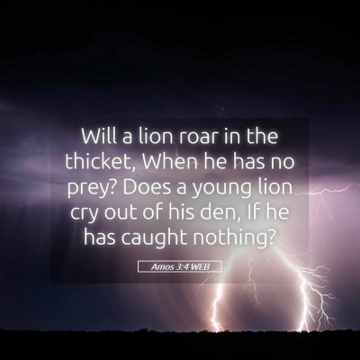 Picture 05 - Amos 3:4 WEB - Will a lion roar in the thicket, When he has no - Bible Verse Picture