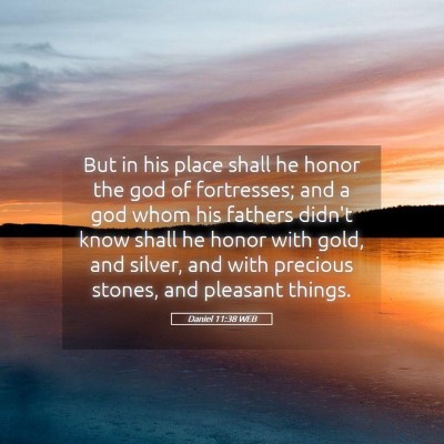 Picture 05 - Daniel 11:38 WEB - But in his place shall he honor the god of - Bible Verse Picture