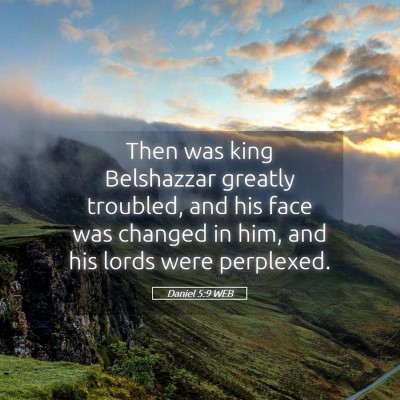 Picture 05 - Daniel 5:9 WEB - Then was king Belshazzar greatly troubled, and - Bible Verse Picture