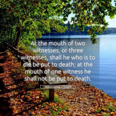 Picture 05 - Deuteronomy 17:6 WEB - At the mouth of two witnesses, or three - Bible Verse Picture
