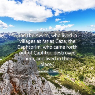 Picture 05 - Deuteronomy 2:23 WEB - and the Avvim, who lived in villages as far as - Bible Verse Picture