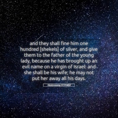 Picture 05 - Deuteronomy 22:19 WEB - and they shall fine him one hundred [shekels] of - Bible Verse Picture