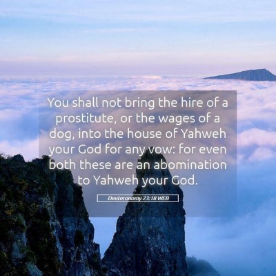Picture 05 - Deuteronomy 23:18 WEB - You shall not bring the hire of a prostitute, or - Bible Verse Picture