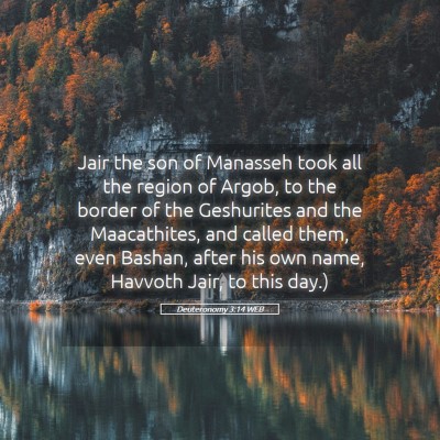 Picture 05 - Deuteronomy 3:14 WEB - Jair the son of Manasseh took all the region of - Bible Verse Picture
