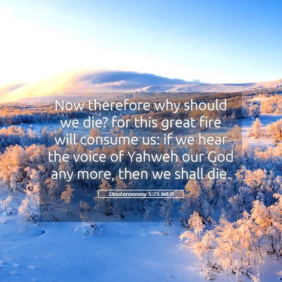 Picture 05 - Deuteronomy 5:25 WEB - Now therefore why should we die? for this great - Bible Verse Picture