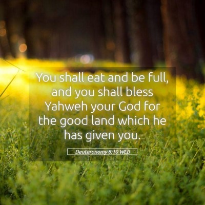 Picture 05 - Deuteronomy 8:10 WEB - You shall eat and be full, and you shall bless - Bible Verse Picture