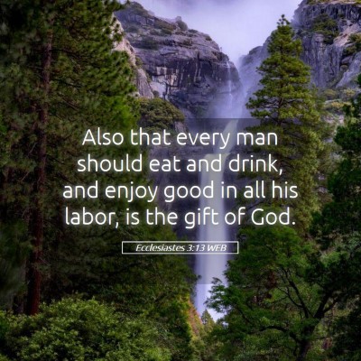 Picture 05 - Ecclesiastes 3:13 WEB - Also that every man should eat and drink, and - Bible Verse Picture