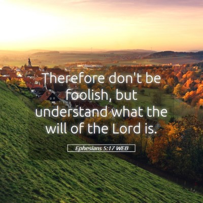 Picture 05 - Ephesians 5:17 WEB - Therefore don't be foolish, but understand what - Bible Verse Picture