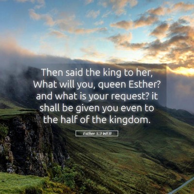 Picture 05 - Esther 5:3 WEB - Then said the king to her, What will you, queen - Bible Verse Picture