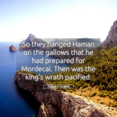 Picture 05 - Esther 7:10 WEB - So they hanged Haman on the gallows that he had - Bible Verse Picture
