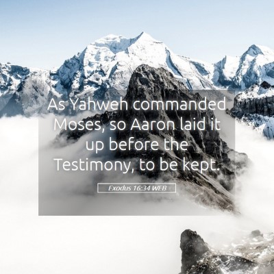 Picture 05 - Exodus 16:34 WEB - As Yahweh commanded Moses, so Aaron laid it up - Bible Verse Picture