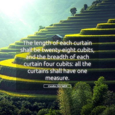 Picture 05 - Exodus 26:2 WEB - The length of each curtain shall be twenty-eight - Bible Verse Picture