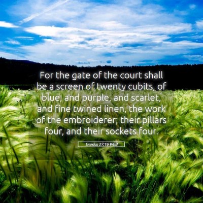 Picture 05 - Exodus 27:16 WEB - For the gate of the court shall be a screen of - Bible Verse Picture